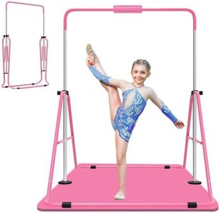 Jivifao Gymnastics Bar for Kids, Adjustable Height Gymnastic Horizontal Bars with Mat, Folding Gymnastic Training Monkey Bars, Junior Expandable Training Kip Bar for Home