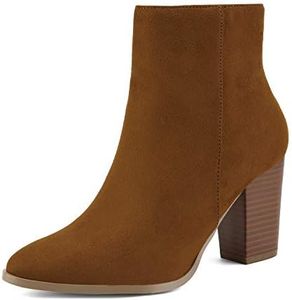 DREAM PAIRS Women's Ankle Boots Chunky Block Heel Booties,Size 5.5,TAN/SUEDE,ANITA