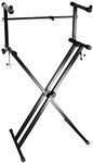 Save On Many Double-Brace X Keyboard Stand + 2nd Detachable Tier Heavy Duty Music Musical Electronic Piano Stand with Locking Straps (Dual Braced)