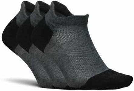 Feetures Elite Max Cushion No Show Tab Ankle Socks - Sport Sock with Targeted Compression- New Gray, M (3 Pair)