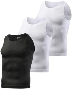 Casey Kevin 3 Pack Men's Gynecomastia Compression Shirt Slimming Shapewear Tummy for Men Sleeveless Workout Tank Top (Black/White/White, Large)