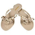 TYFLOVE Women Rivet Flip Flops Studded Jelly Thong Sandals with Bow Summer Bowtie Flat Beach Rain Shoes, Dark-nude, 7