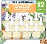 Plug in Air Freshener Refills, Essential Oil Scented Oils, Palo Santo, Eucalyptus & Sage, Baby Powder - 12 Count, 7.92 Fl Oz Compatible with Glade, Compatible with Air Wick - Air Freshener for Home