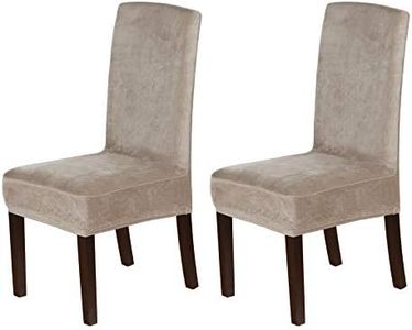 Smarcute Stretch Velvet Dining Chair Covers Set of 2 Chair Covers for Dining Room Parsons Chair Slipcover Chair Protectors Covers Dining, Feature Thick Soft Velvet Fabric, Taupe