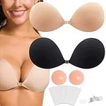 2 Pack Invisible Sticky Adhesive Bra, Clothing Tape Strapless Push Up Backless Reusable Bra and Nipple Covers Evening Wear Stick On Bra (UK, Cup & Band, D)…