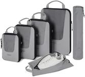 BAGSMART Compression Packing Cubes for Travel, 6 Set Packing Cubes for Suitcases for Carry-on Luggage,lightweight Packing Organizers Bag Set & with Shoe Bag for Travel Essentials Grey