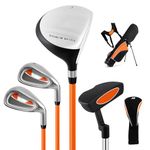 GYMAX Junior Kids Golf Club Set, Boys & Girls Right Hand Complete Golf Clubs Set with Bag, 3# Fairway Wood, 7# & 9# Irons, Putter and Head Cover, Youth Beginners Practice Pole (Orange, 8-10 Years Old)