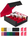 Trading Card Storage Box, Commander Card Deck Case Holds 2400+ Cards, MTG Deck Box with 4 Stoppers, Magic Card Organizer for TCG PTCG Cards(Black& Red)