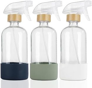 HOMBYS Empty Bamboo Glass Spray Bottles with Silicone Sleeve Protection - Refillable 17 oz Clear Glass Containers for Cleaning Solutions, Essential Oils, Misting Plants - Quality Sprayer - 3 Pack
