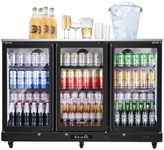 BODEGACOOLER Commercial Bar Cooler With 3 Glass Doors,12 Cu.Ft Counter Height Back Beverage Refrigerator,Display Bar Fridge with LED Lighting,Beverage Cooler for Beer Stainless Steel Top,With Casters