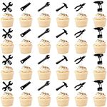 24PCS Tools Cupcake Topper，Wrench Hammer Drill Pliers Handsaw Tape Measure Screwdriver Construction Tools Cake Decorating，Boys Men Birthday Cake decoration，Labor Day Party Decorations