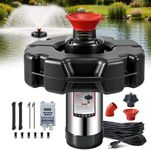 SCHUPETHAUER Pond Fountain Aerator, 1HP 110V 750W 15000 GPH Stainless Steel Fountain Pump with 2 Distinct Water Fountain, Fully Automatic Powerful Lake Floating Fountain, 100FT Power Cord, Rope, Timer