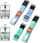 Travistar 4 Pack Luggage Straps for Suitcases, Adjustable Lockable Suitcase Straps Set Travel Accessories for Safely Closing the Suitcases While Travelling and Marking Luggage (Blue Green)