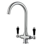 Kitchen Mixer Tap Dual Lever Black Handle 360 Swivel Spout Chrome 10 Year Warranty