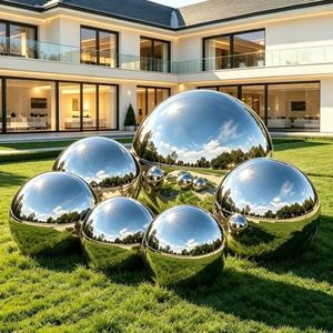 Albott 6Pcs Silver Inflatable Mirror Balls with D-Ring, Reusable Decor Ball
