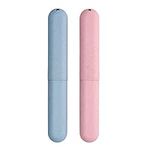 kwmobile Toothbrush Holder Travel Cases - Set of 2 Portable Plastic Tooth Brush Case Containers for Storage and Traveling - Blue/Pink