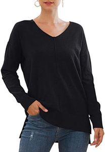 Jouica Women's Casual V Neck Long Sleeve Knit Top Loose Pullover Sweater,Black,X-Small