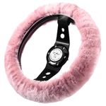 Andalus Brands Australian Sheepskin Steering Wheel Cover, Anti-Slip Universal 15 Inch Fuzzy Steering Wheel Cover Offers a Plush Velvet-Like Touch, Eco-Friendly Fluffy Steering Wheel Cover (Pink)