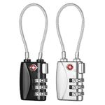 ZHEGE Suitcase Lock, TSA Approved Luggage Locks for Travel, 3 Digit Combination Padlock for Backpacks, Briefcases,Gym Lokers, Tent Lock with Cable 5.5in, Wire Padlock (Black & Sliver, 2 Pack)