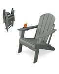 Sleek Space Adirondack Folding Chair for Garden, Patio or Deck - Arm Rests and Cup Holder - Lightweight, Weatherproof - Stylish, Durable Outdoor Furniture for Fire Pit, Beach, Poolside, Porch (Grey)