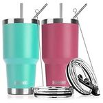 koodee Insulated Coffee Tumbler Stainless Steel Double Wall Vacuum Tumbler with Lids and Straws, Travel Coffee Mug Tumbler for Women and Men (Blue Green-Wine Red)