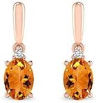 Inspereza OvalCitrine and Diamond Dangle Earring in 14kt Rose Gold (7x5 mm Gemstone)