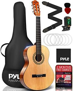 Pyle Classical Acoustic Guitar Kit, 3/4 Junior Size Instrument for Beginner Kids, Adults, 36” Natural Gloss
