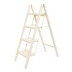 BAOYOUNI 4 Step Ladder Lightweight Folding Step Stool Heavy Duty Stepladder 330lbs Capacity with Anti-Slip Wide Pedal for Household, Office, Garage, Garden, Painting - Cream Color