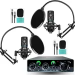 Movo PodPak2A Podcast Equipment Bundle for 2 Condenser Microphone Kit with MDX-1 2x2 USB-C Audio Interface and Articulating Scissor Arm Mic Stand - for YouTube, Podcasting, Streaming, Twitch