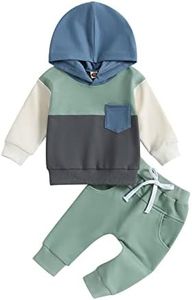 Toddler Baby Boy Clothes Set Long Sleeve Contrast Color Hooded Tops Elastic Pants Cute Infant Newborn Fall Winter Outfit Light Green
