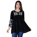 Avayayat Short Kurti for Women| Embroidered Straight Rayon Kurta | Round Neck Full Sleeves Short Kurti | Tunic Tops for Women for Women's (in, Alpha, M, Dark Black)