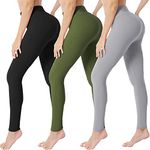 VALANDY Ladies 3 Pack Women's High Waist Full Length Leggings Soft, Plus Size Yoga Pants Tummy Control Footless Tights