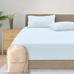 GOOD SLEEP BEDDING 100% Cotton Fitted Bedsheet Queen Size - 500 TC Bed Sheet Queen Size Elastic Fitted with 2 Pillow Covers | Soft, Breathable and Wrinkle Free | 78 x 60 Inches | Light Blue