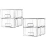 Vtopmart 4 Pack Stackable Storage Drawers,Clear Acrylic Drawer Organizers with Handles, Easily Assemble Containers for Fridge, Bathroom,Kitchen Undersink,Cabinet,Pantry organization and Storage