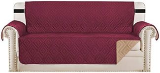 H.Versailtex Sofa Protectors Waterproof Sofa Covers 3 Seater from Pets/Dogs/Kids, Couch Covers Furniture Protector Slipcovers Quilted, Non Slip with Strap, 3 Seater, Reversible Burgundy/Tan