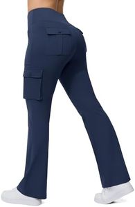 Yoga Flare Leggings for Women High Waisted Yoga Casual Pants Workout Leggings Cargo with 6 Pockets Bootcut Pants,Dark Blue L