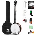 Vangoa LEFT HANDED 5-String Banjo, Mahogany Open-back Banjo with Resonator, with Starter Manual & Beginner Kit