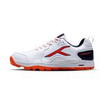 HUNDRED Pitch Force Cricket Shoes | Terraspike Rubber Studs | Embedded Support Plate for Stability | Lightweight & Durable | Ideal for Turf, Ground & Hard(White/Orange/Navy ;9 UK)