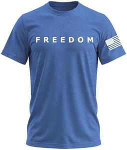 Freedom Shirt – Simple Freedom Text with Flag on Sleeves T Shirt for Men & Women Patriotic Men's Tshirts Graphic Tee Blue Heather 5X-Large