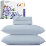 600 Thread Count 100% Long Staple Soft Egyptian Cotton SheetSet, 4 Piece Set, Queen Sheets,Upto 17" Deep Pocket, Smooth & Soft Sateen Weave, Deep Pocket, Luxury Hotel Collection Bedding, Sky Blue