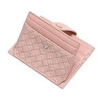 Credit Slim Card Wallet Holder RFID Blocking Pink Leather Small Travel Coin Pocket Purses for Women with Covered Button Ladies Credit Card Holders Women's Wallets,Holds Up to 7 Cards.