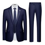 MAGE MALE Mens 2 Piece Suit Slim Fit Solid Wedding Prom Tuxedo Suit with One Button Notch Lapel Blazer and Pants, Navy Blue, Medium