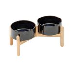 Havniva Ceramic Raised Dog Bowl with Stand for Small and Medium Breed Dog Dish Pet Food and Water Bowl (Double Bowl with Stand - Starry Sky, 6" D)