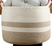 WUWEOT Extra Large Cotton Rope Basket 50 x 50 x 33 cm, Playroom Storage Organizer, Living Room Blanket Storage with Handle, Woven Nursery Laundry Basket for Clothes, Blanket, Towels, Toys