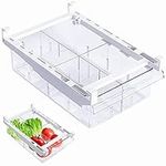 Fridge Drawers, Set of 2 Clear Plastic Refrigerator Organizer Bins, Pull-Out Hanging Drawer Bin with Divider for Under Fridge Shelves for Fruit Vegetable Cheese Deli Food Organization and Storage