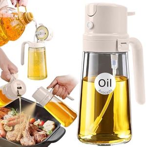 YARRAMATE 16oz/470ml Easy Refillable Oil Sprayer for Cooking, 2 in 1 Oil Dispenser for Kitchen and Oil Sprayer Bottle, Food-Grade Glass Oil Mister with Simple Open Design, Air Fryer,BBQ(Creamy White)