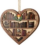 V VIBEPY All Over Printed, Book Lovers Ornaments, Bookshelf Heart Ornaments, Christmas Book Ornaments, 3.2"x3.5" 2 Layer Ornaments, Gift for Girl Book Lovers, Gift Idea for Christmas