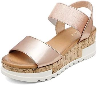 DREAM PAIRS Womens Open Toe Elastic Strap Casual Flatform Platform Sandals,Size 9.5,Champagne-2,Reed-2