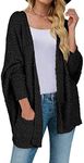 MEROKEETY Women's 2024 Winter Fuzzy Popcorn Batwing Sleeve Cardigan Knit Oversized Sherpa Sweater Coat, Black, XX-Large