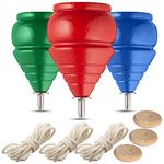 KEMOO Authentic Spinning Tops Classic Wooden Trompos [Set of 3]